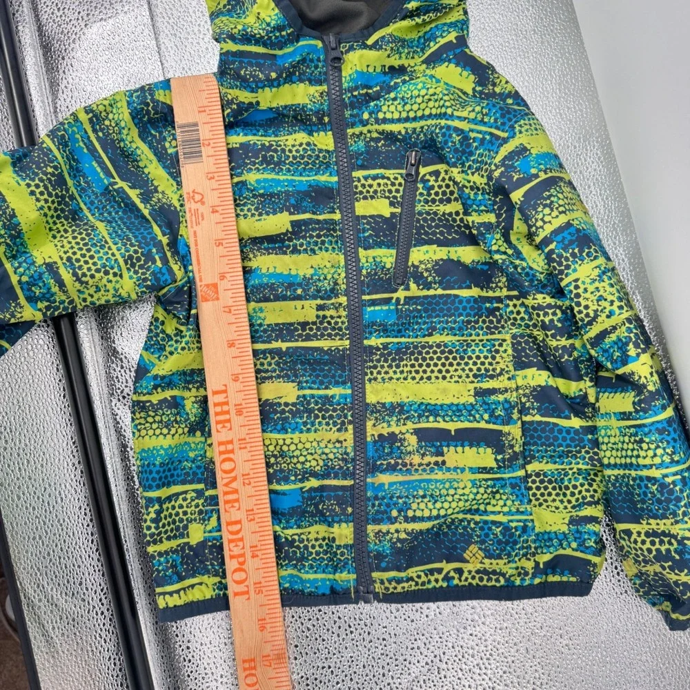Columbia Boys Omni-Shield Hooded Windbreaker Jacket Neon‎ Yellow Blue Size 4/5